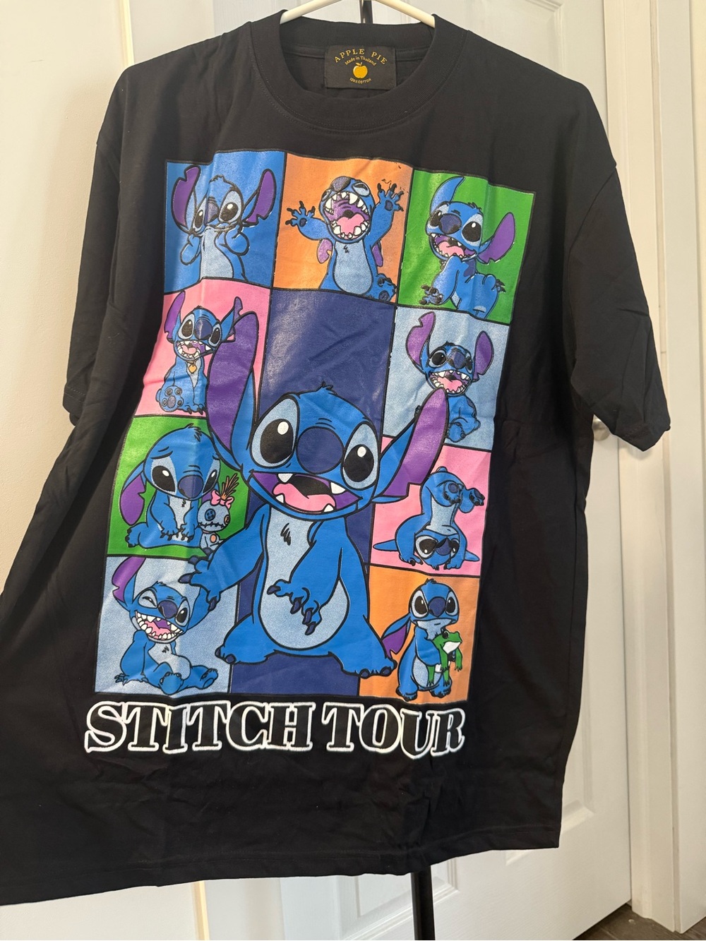 Oversized Black Tee with Multicolor Stitch Panel Graphics (2 available)